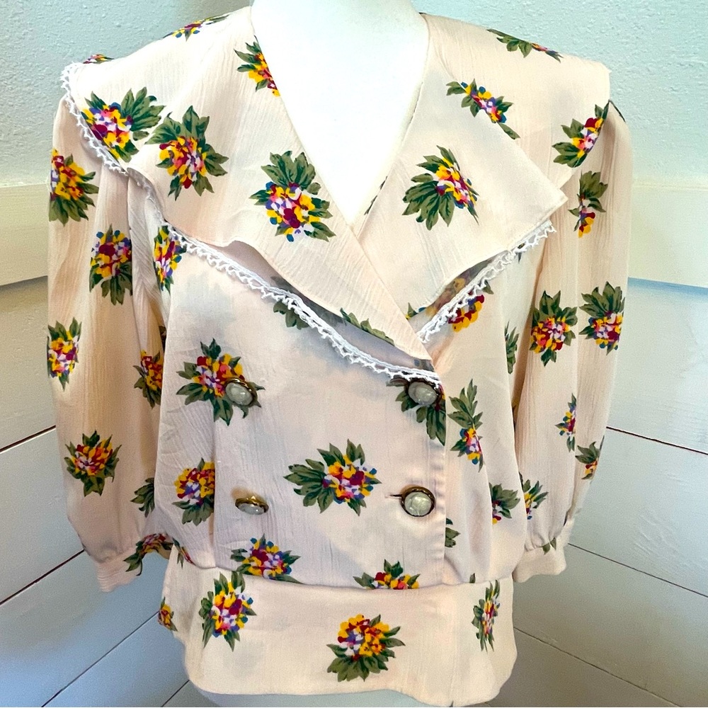 Beautiful Vintage Floral‎ blouse size 8 Andrea Gayle